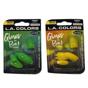 2x L.A. COLORS Glows In Black Light Artificial Nails 12ct Each Glue Not Included